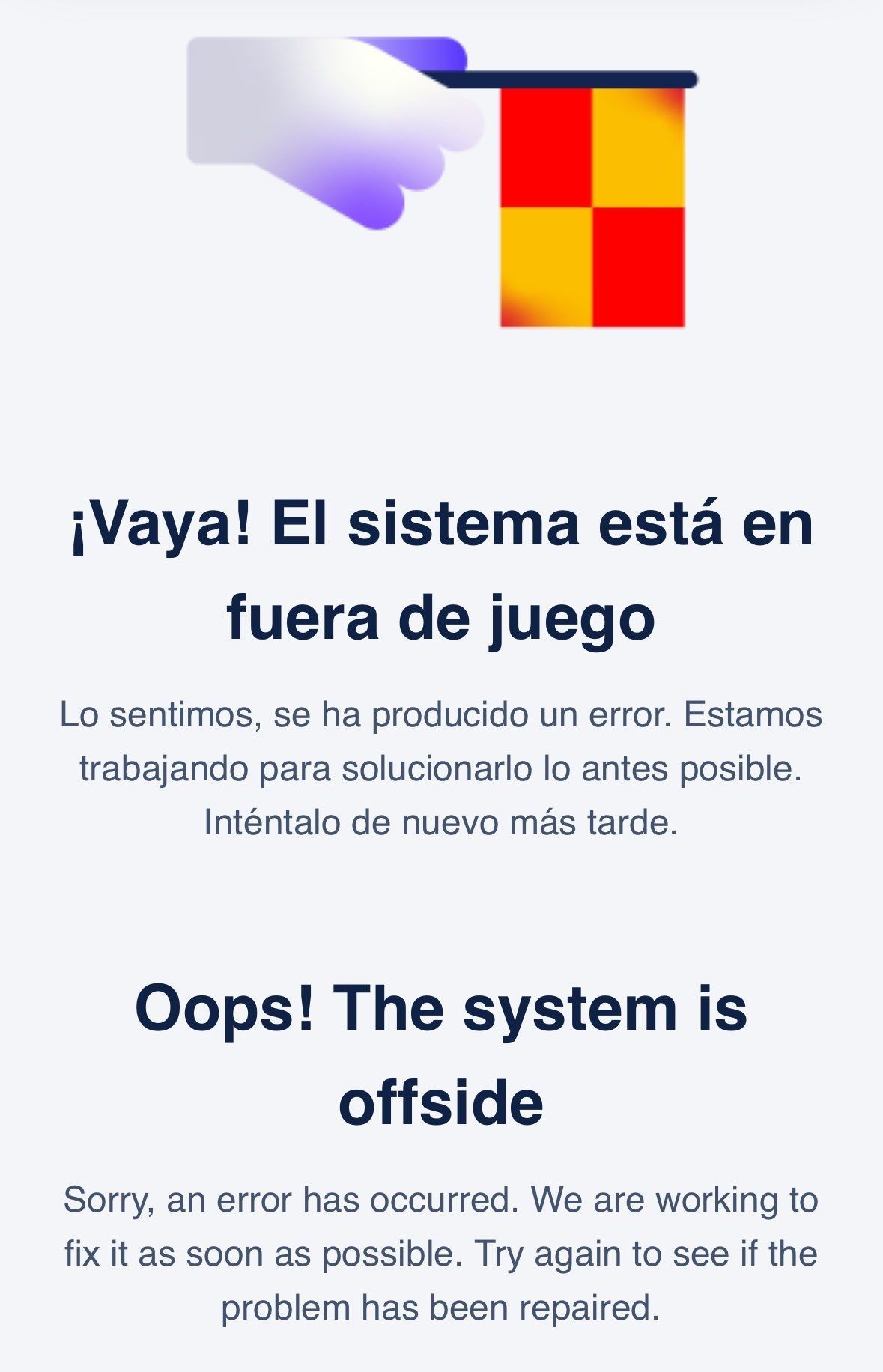 Mensagem de erro no site do Real Madrid após anúncio da contratação de Mbappé / Reprodução