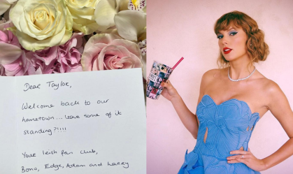 Taylor Swift recebe flores do U2 ao chegar na Irlanda para a "The Eras Tour"