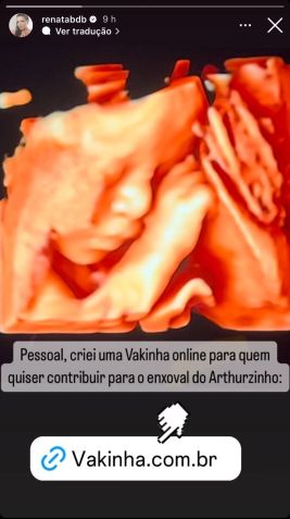 Renata Del Bianco compartilhou o link da vaquinha online em um story com o ultrassom de Arthur / Instagram/Renata Del Bianco