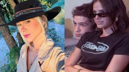 Montagem com fotos da influenciadora Virginia Fonseca e de João Guilherme e Bruna Marquezine juntos