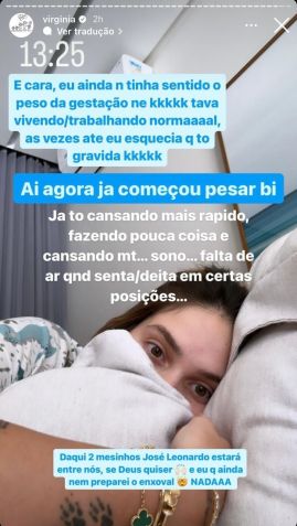 Virginia compartilhou novidades de sua gestação, neste domingo (2) / Reprodução/Instagram