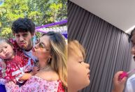 Zé Felipe é maquiado durante brincadeira com a filha caçula; veja