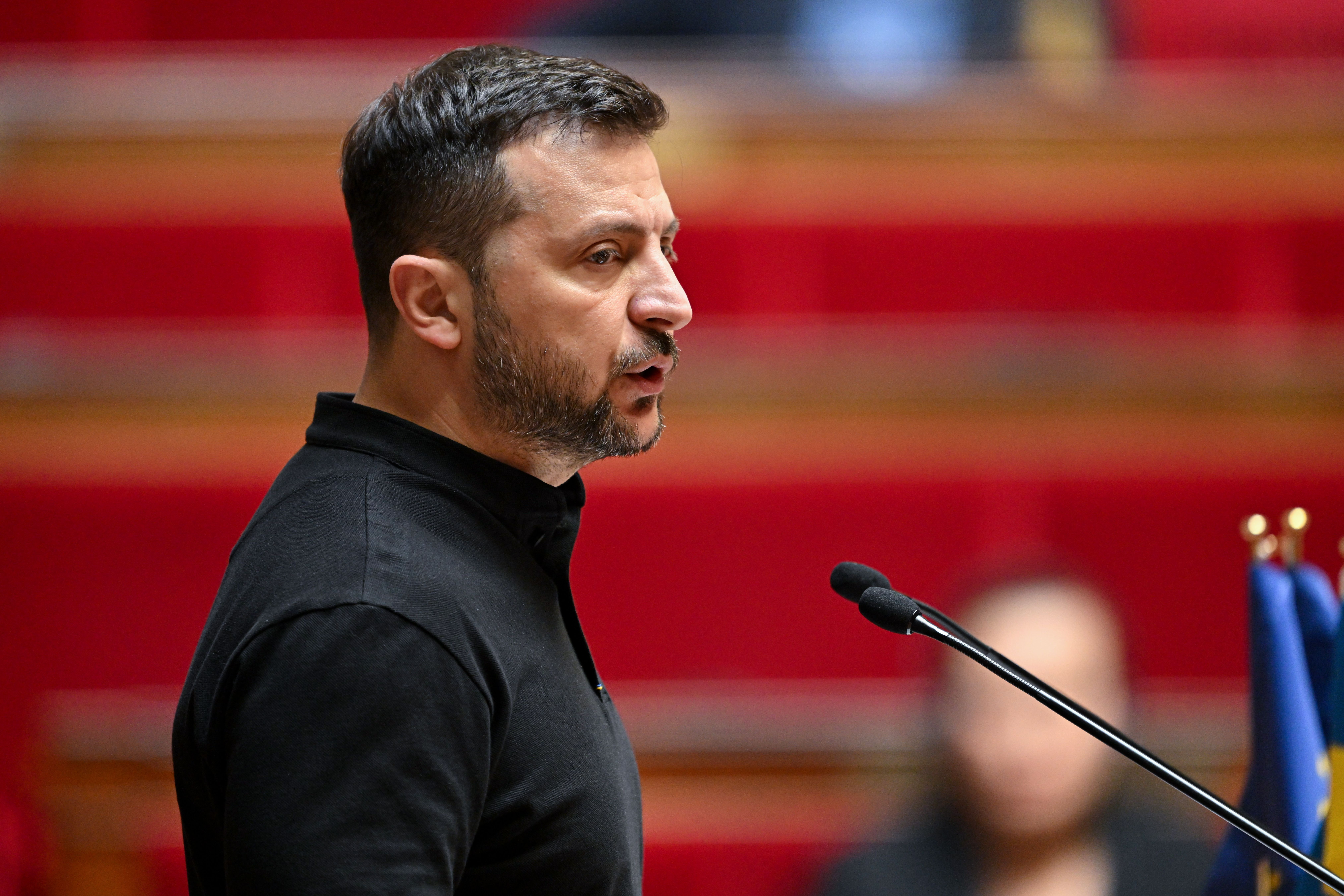 Ukrainian President Volodymyr Zelenskyy attends the French National Assembly