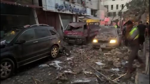 Destruição após ataque em Beirute, no Líbano