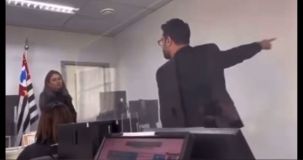 Discussão entre juíza e advogado durante audiência em fórum de Diadema (SP)