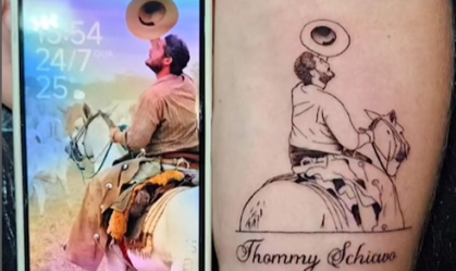Irmã de Thommy Schiavo faz tattoo em homenagem ao ator de "Pantanal" após morte
