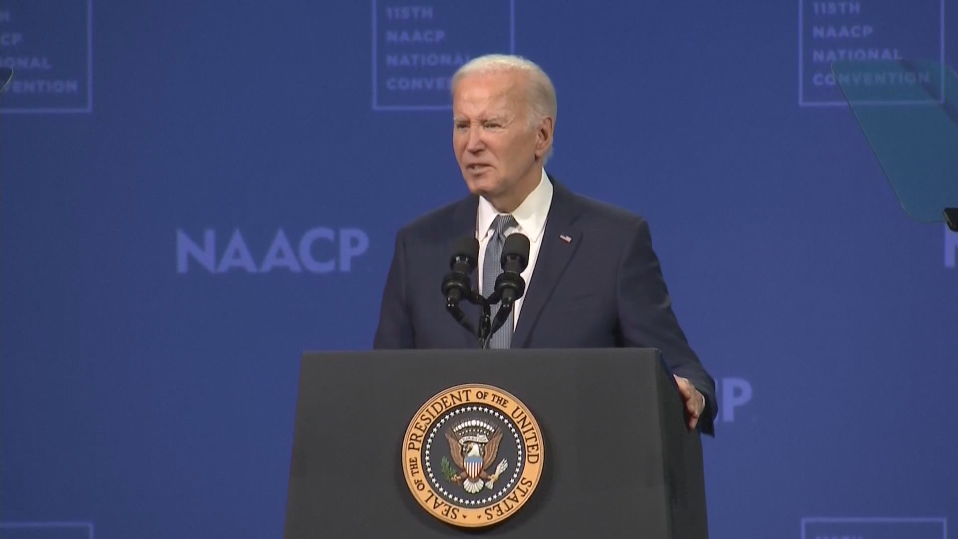 Joe Biden durante discurso na National Association for the Advancement of Colored People (NAACP)