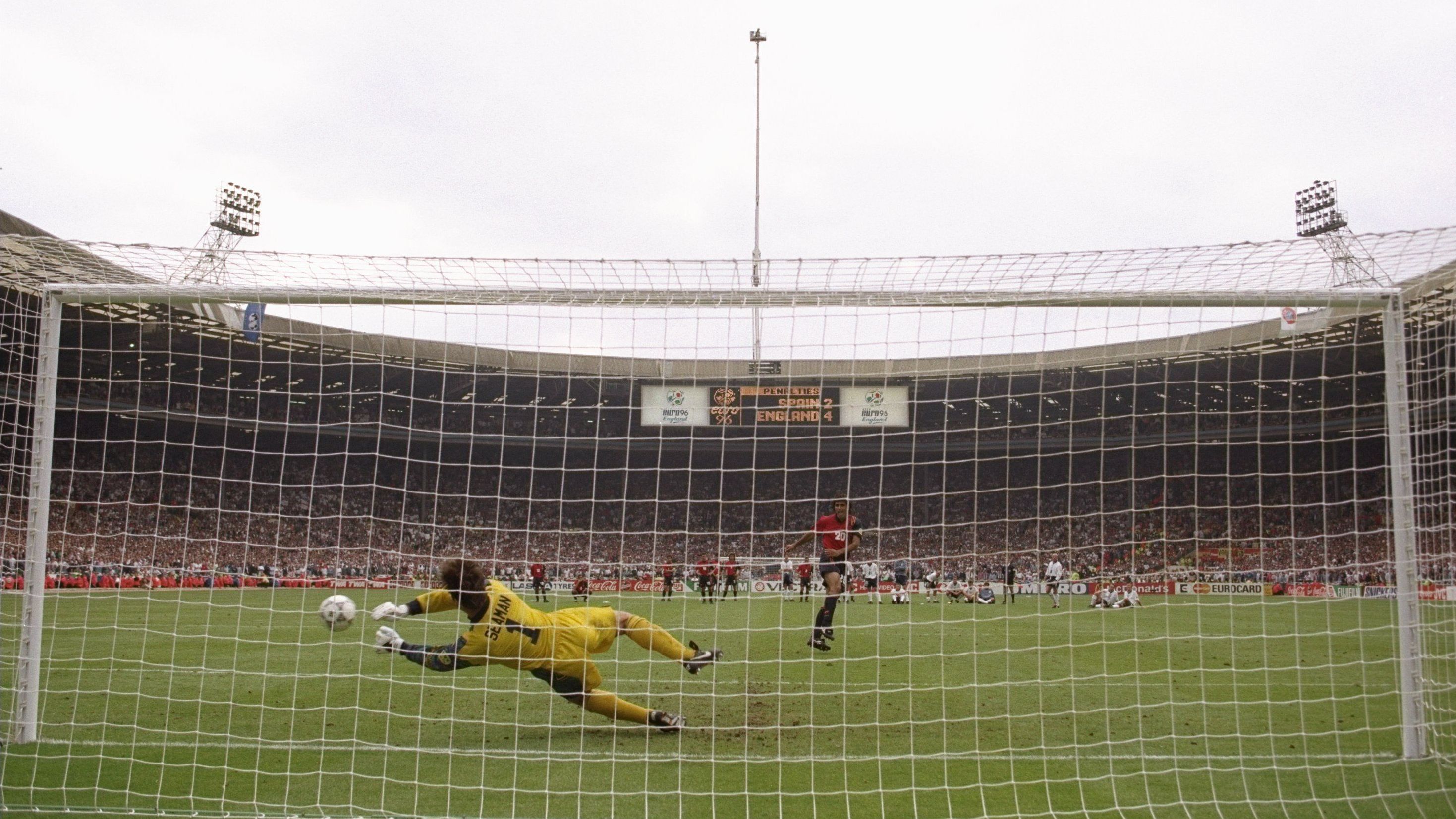 Inglaterra eliminou a Espanha na Eurocopa de 1996