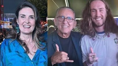 Fátima Bernardes, Galvão Bueno e Vitor Kley na inauguração da Casa Brasil, em Paris