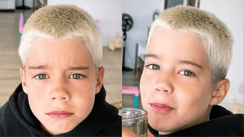 Um dos filho de Pedro Scooby e Luana Piovani após cabelo ser raspado pelo próprio pai / Foto: Instagram/Pedro Scooby