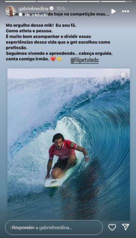 Gabriel Medina se solidariza com Filipe Toledo após derrota no surfe em Paris / Reprodução/Instagram