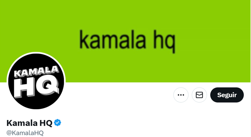 Página da vice-presidente dos EUA Kamala Harris no X fazendo referência ao álbum "Brat", de Charli XCX, depois que a cantora apoiou Kamala com um tweet dizendo "Kamala is brat" / / Reproduação/X