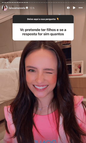 Em stories publicados no Instagram, a atriz Larissa Manoela responde se pretende ter filhos com o marido, o ator André Luiz Frambach / Instagram/Larissa Manoela
