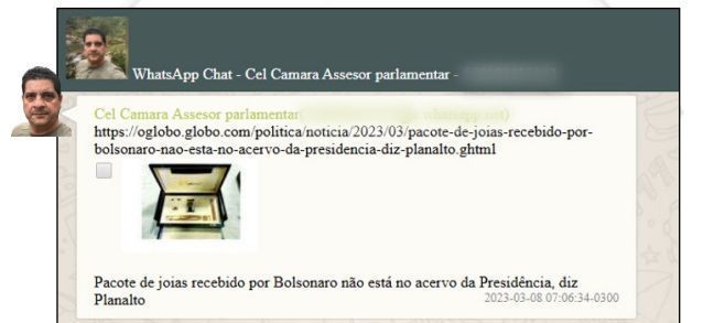 Trechos da conversa entre Marcelo Câmara e Mauro Cid / Reprodução