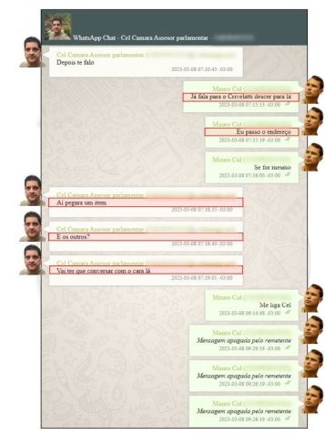 Trechos da conversa entre Marcelo Câmara e Mauro Cid / Reprodução
