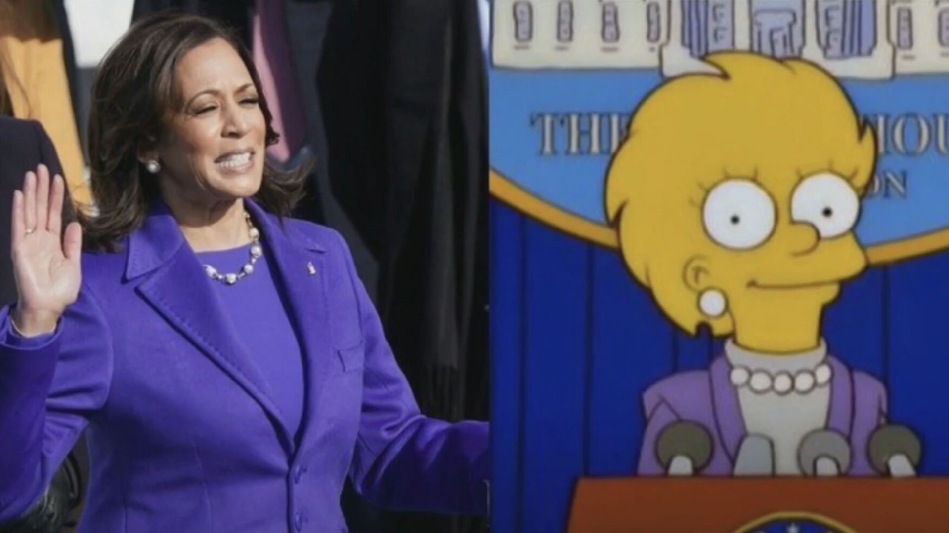 Kamala Harris (esquerda) e personagem Lisa Simpsons (direita)