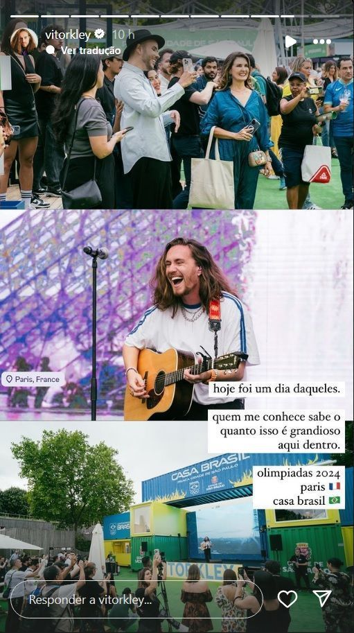 Vitor Kley canta na inauguração da Casa Brasil, em Paris / Reprodução/Instagram