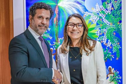 Leonardo Barchini em encontro com a primeira-dama Janja