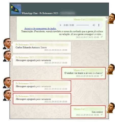 Trechos de conversa entre Jair Bolsonaro e Mauro Cid / Reprodução