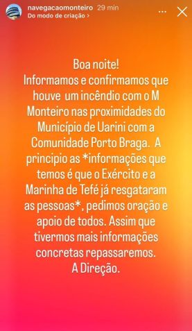 Grande embarcação de passageiros pega fogo no Amazonas; Marinha é acionada e fala em “diversas vítimas” / Reprodução