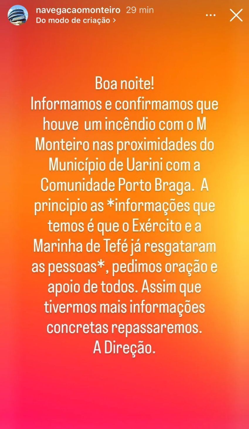 Grande embarcação de passageiros pega fogo no Amazonas; Marinha é acionada e fala em “diversas vítimas” / Reprodução