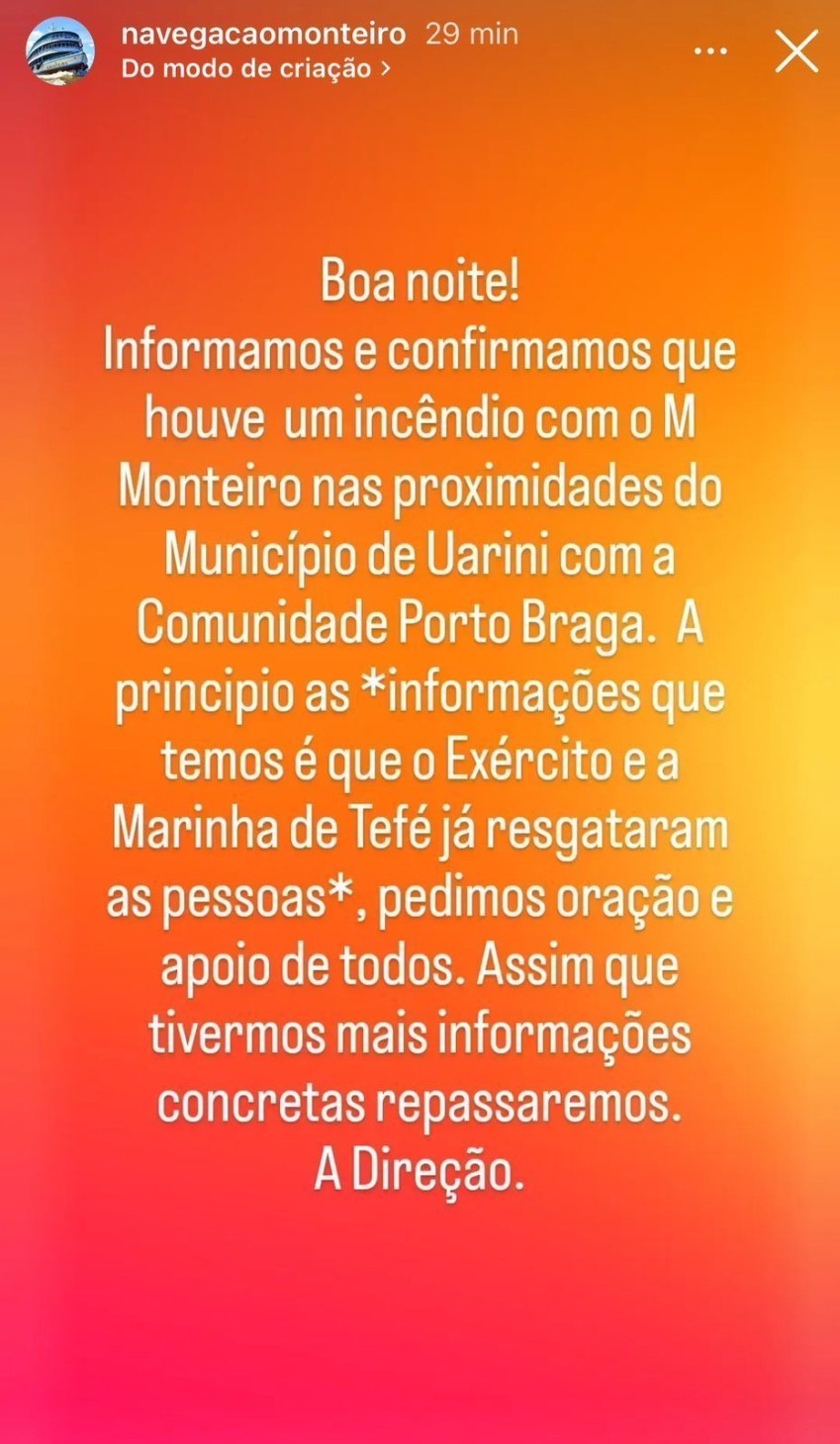 Grande embarcação de passageiros pega fogo no Amazonas; Marinha é acionada e fala em “diversas vítimas” / Reprodução