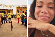Anitta chora ao ver inauguração de escola que ajudou a construir na Angola