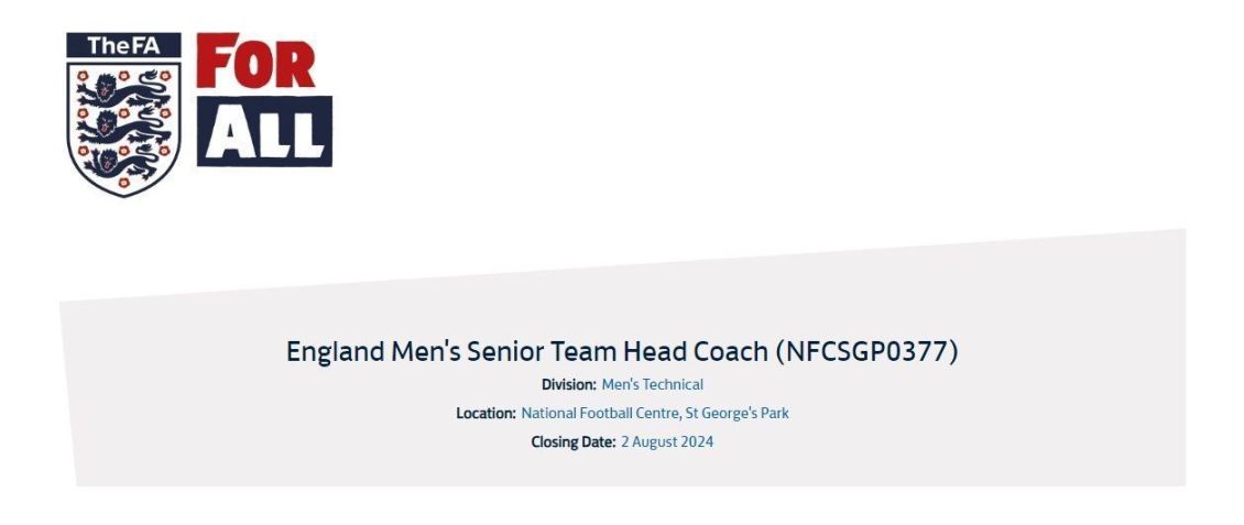 Anúncio de emprego no site da FA para técnico da Inglaterra / Divulgação/FA