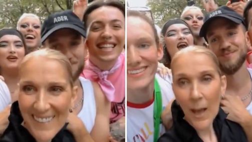 Céline Dion se diverte ao posar ao lado de fãs