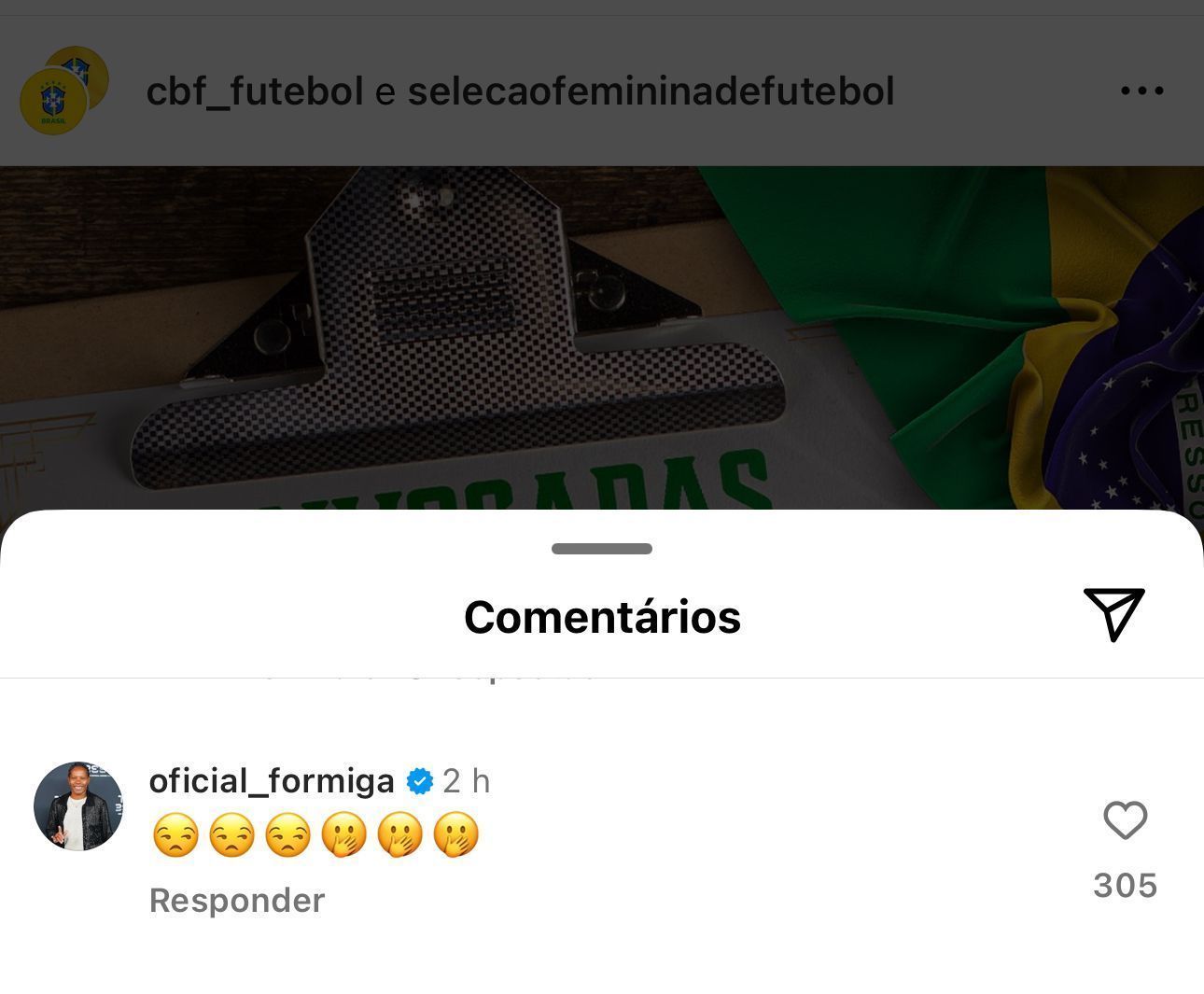 Formiga deixou comentário em publicação com a lista de convocadas da Seleção Brasileira para a Olimpíada / Reprodução/Instagram