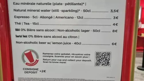 Preços de comidas e bebidas na Arena Paris Sul 6