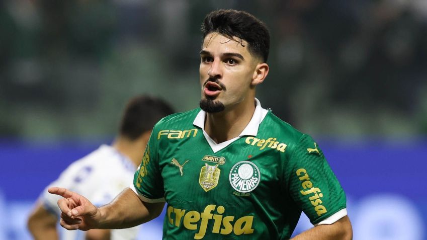 O argentino Flaco López comemora seu gol no duelo entre Palmeiras e Cruzeiro no Allianz Parque • Cesar Greco/Palmeiras