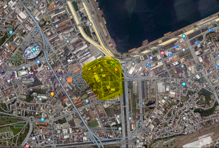 Em destaque, a área do Gasômetro que irá a leilão / Google Maps