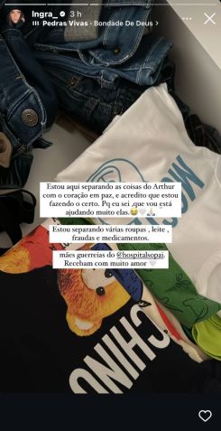 Ingra Soares mostrou roupinhas dobradas do pequeno Arthur, que morreu aos 11 meses / Instagram/Ingra Soares