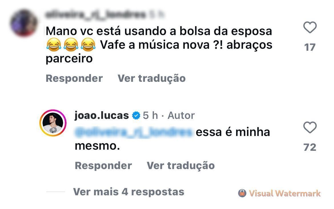 João Lucas recebeu comentário de a bolsa era de sua esposa / Instagram/João Lucas