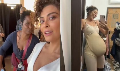Juliana Paes mostrou barriga falsa nos bastidores de série brasileira da Netflix