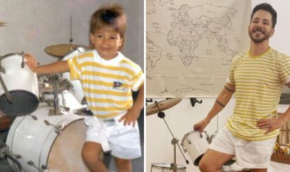 Júnior Lima recria foto da infância