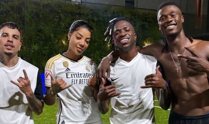 Cantora Ludmilla joga bola com Vinicius Jr. e Camavinga, do Real Madrid