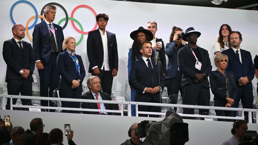 Presidente da França, Emmanuel Macron declara abertos os Jogos Olímpicos de Paris 2024 / David Fitzgerald/Sportsfile via Getty Images