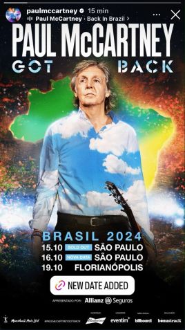 Show extra de Paul McCartney foi confirmado nesta segunda (01) / Instagram/Paul McCartney