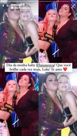 Cantora escolheu fotos diferentes para parabenizar Luísa Sonza / Instagram/Preta Gil