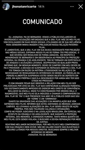 Empresário respondeu acusações de Flay na noite de segunda-feira (8) / Instagram/Jhonatan Ricarte