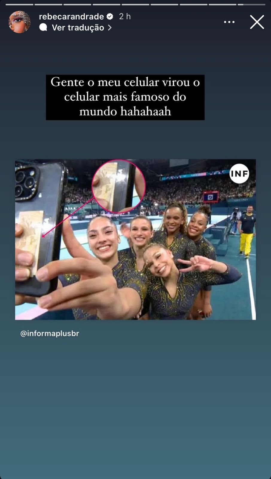 Rebeca Andrade compartilhou a sya reação após selfie com ginastas bombar nas redes / Foto: Instagram/Rebeca Andrade