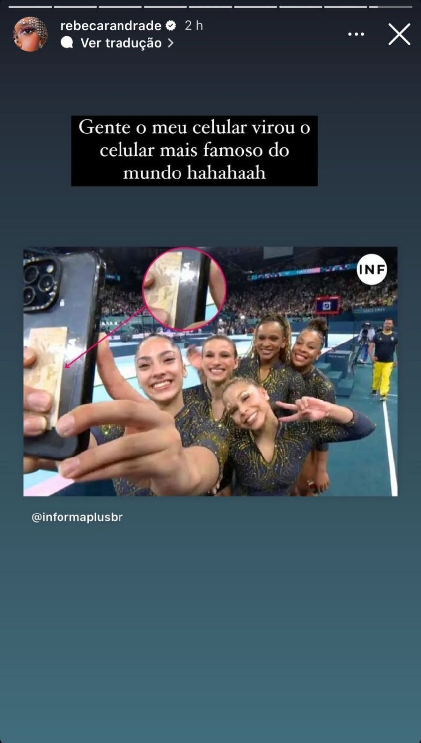 Rebeca Andrade compartilhou a sya reação após selfie com ginastas bombar nas redes / Foto: Instagram/Rebeca Andrade
