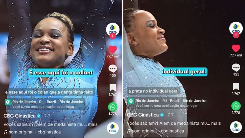Rebeca usa collant desenhado por Jade Barbosa / TikTok/CBG Ginástica