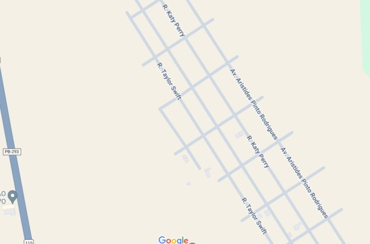 Taylor Swift e Katy Perry são "vizinhas" de rua em São Bento, na Paraíba / Reprodução/ Google Maps