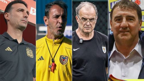 Lionel Scaloni (Argentina), Fernando Batista (Venezuela), Marcelo Bielsa (Uruguai) e Néstor Lorenzo (Colômbia)