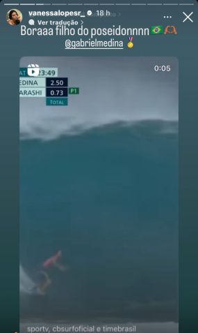 Vanessa Lopes demonstrou sua torcida ao surfista nesta segunda-feira (29) / Foto: Instagram/Vanessa Lopes