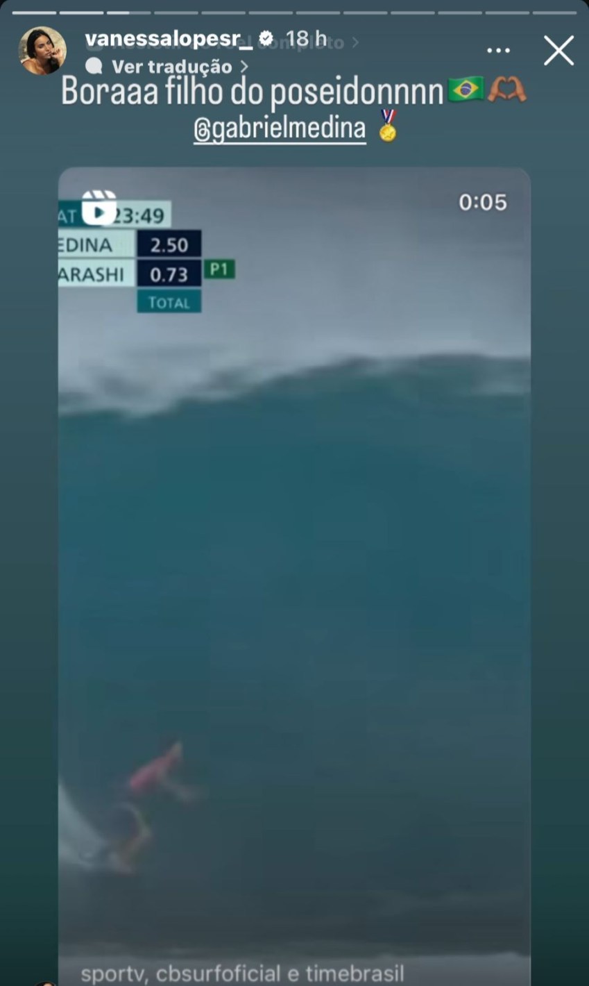 Vanessa Lopes demonstrou sua torcida ao surfista nesta segunda-feira (29) / Foto: Instagram/Vanessa Lopes