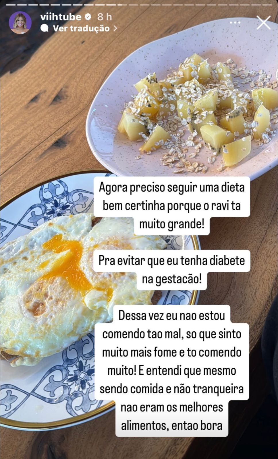 Influenciadora mostrou refeição durante a manhã / Foto: Instagram/Viih Tube